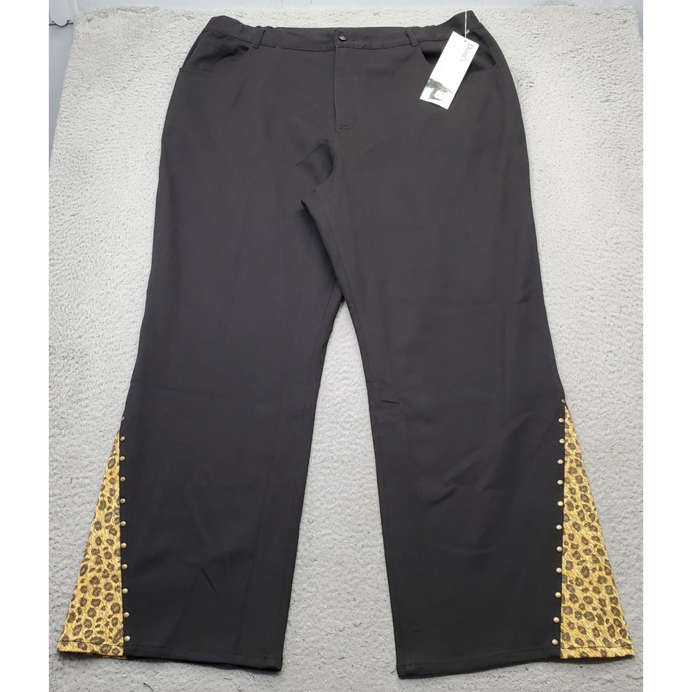 Essentials by Diane Gilman Pants Womens 22W Black Studded Leopard Panel Wide Leg